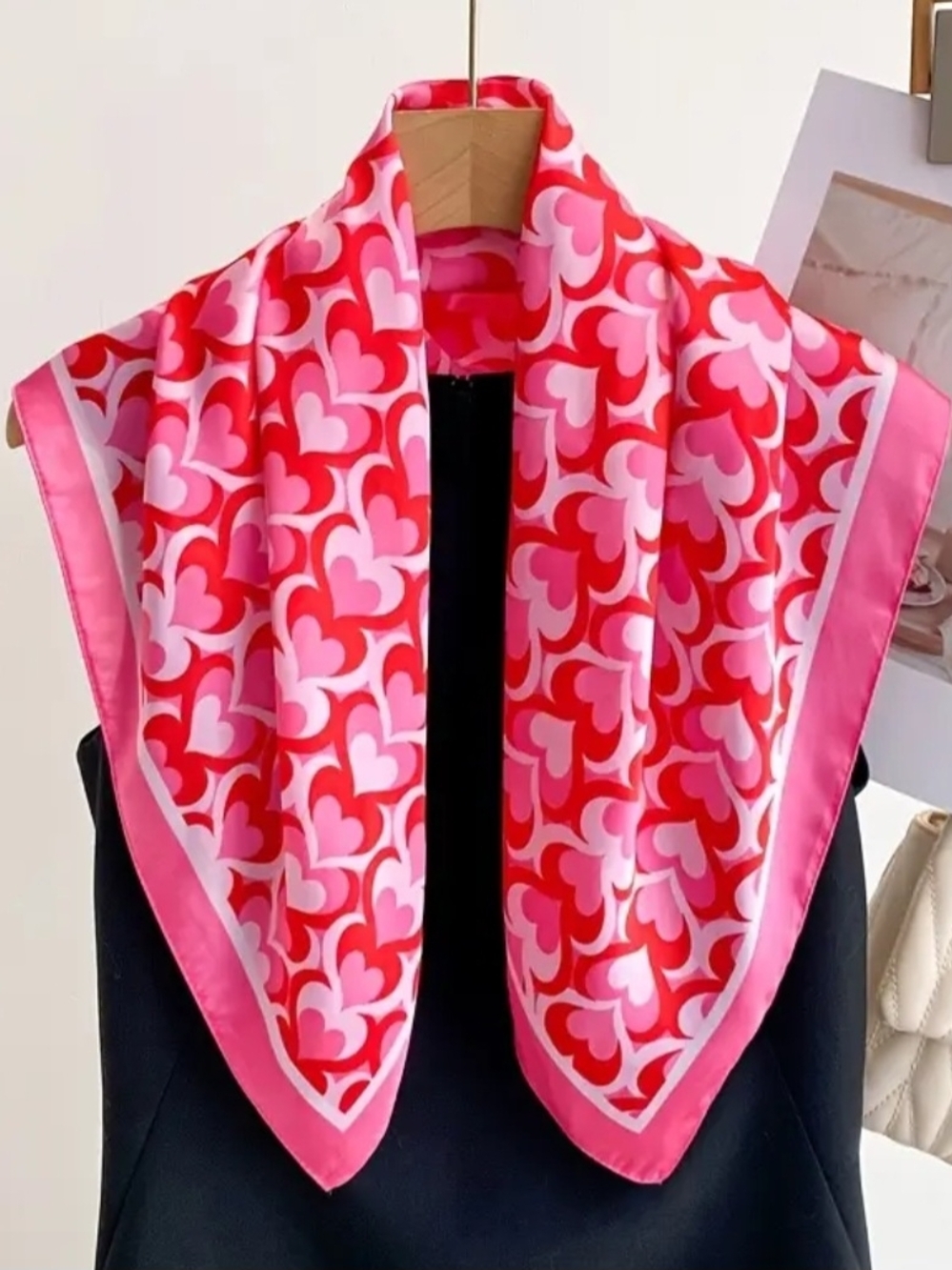 Pink & Red Heart Print Women's Scarf - Fashionable Accent